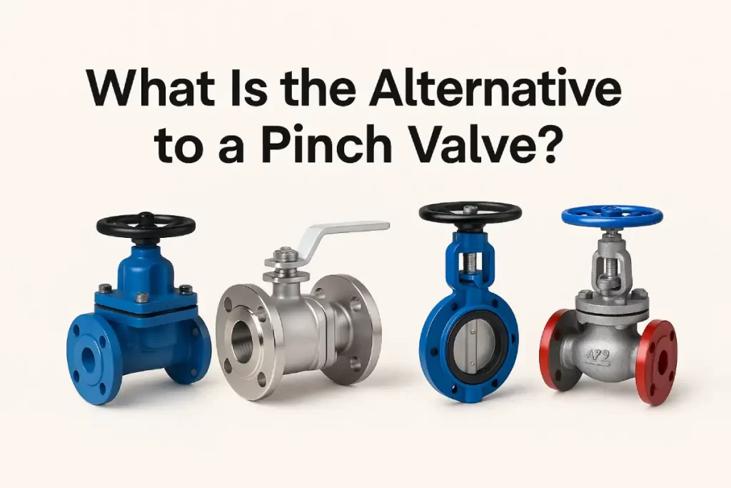 Four different types of industrial valves shown as an alternative to pinch valve.